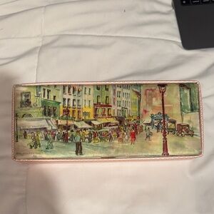 MID CENTURY Colorful silk painted picture box hard to find.